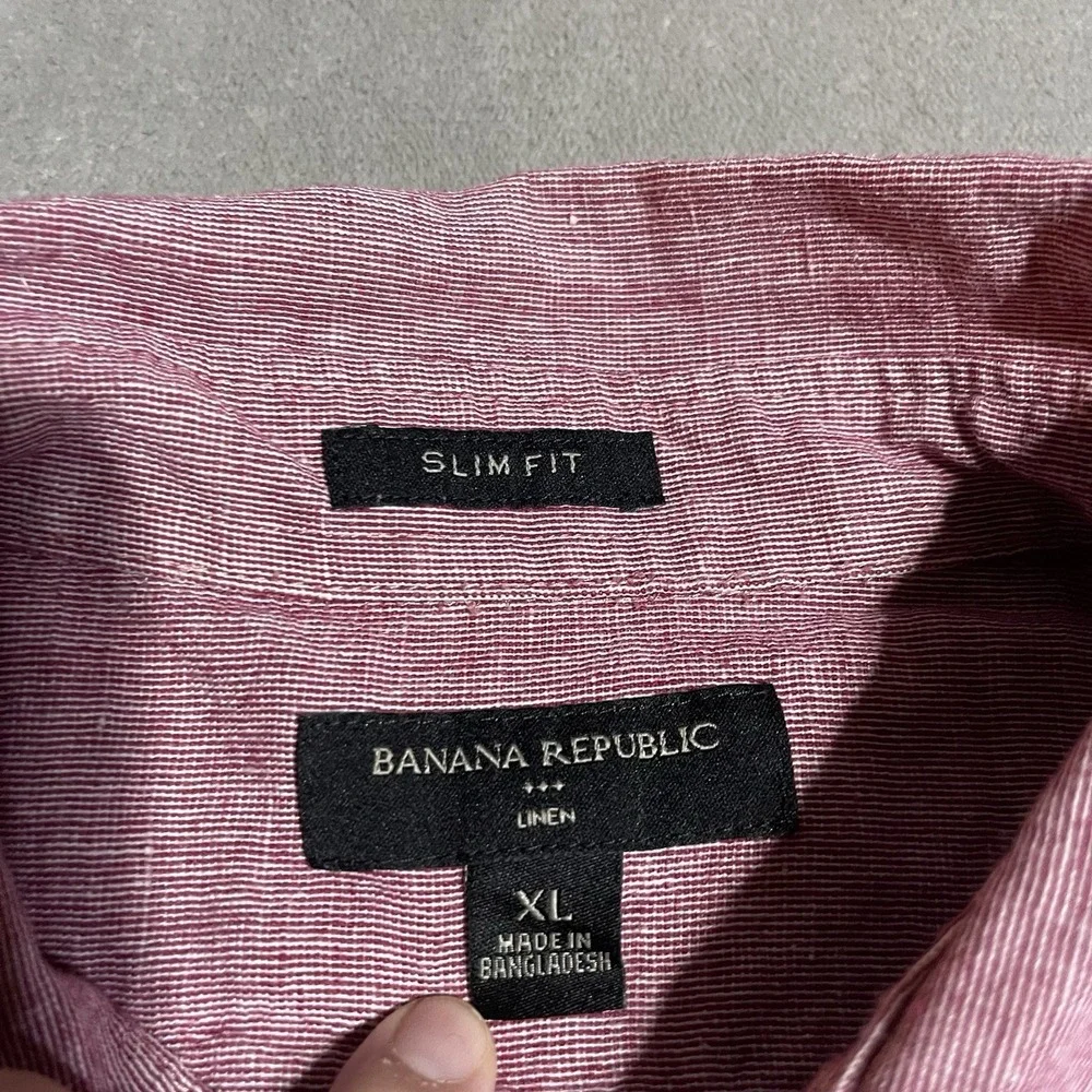 Banana Republic Shirt Mens XL Red Linen Blend Button‎ Down Slim Fit Preppy Beach